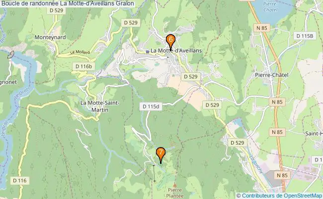 plan Boucle de randonnée La Motte-d'Aveillans : 7 équipements