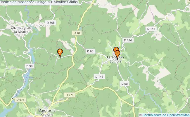 plan Boucle de randonnée Lafage-sur-Sombre : 3 équipements