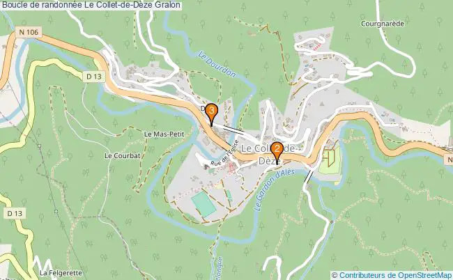 plan Boucle de randonnée Le Collet-de-Dèze : 3 équipements