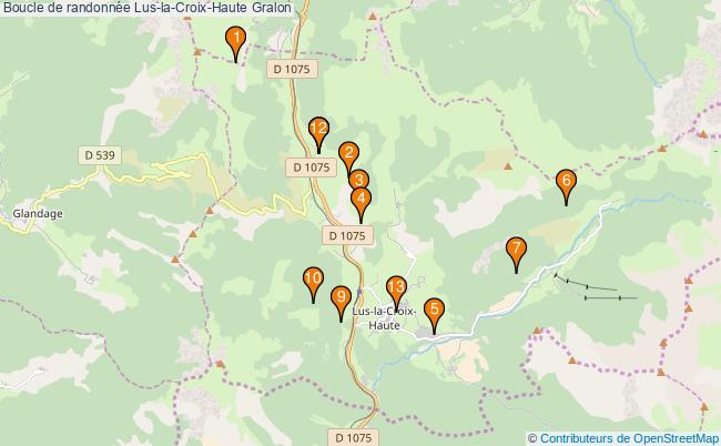 plan Boucle de randonnée Lus-la-Croix-Haute : 13 équipements