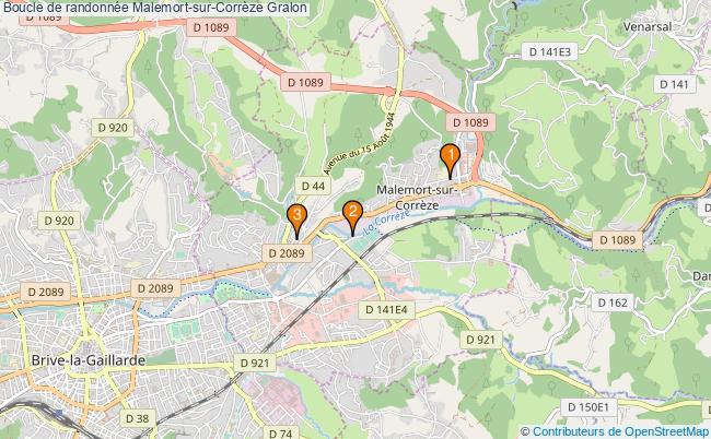 plan Boucle de randonnée Malemort-sur-Corrèze : 3 équipements