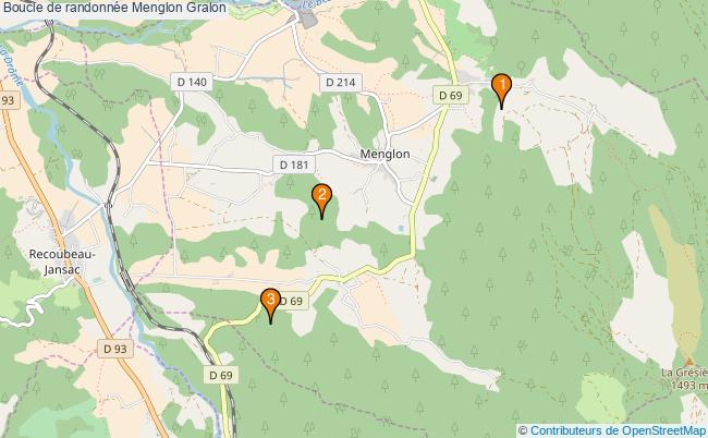 plan Boucle de randonnée Menglon : 3 équipements