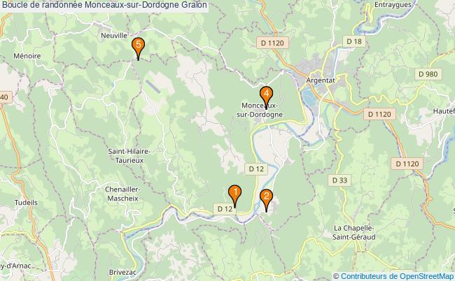 plan Boucle de randonnée Monceaux-sur-Dordogne : 5 équipements