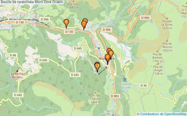 plan Boucle de randonnée Mont-Dore : 12 équipements