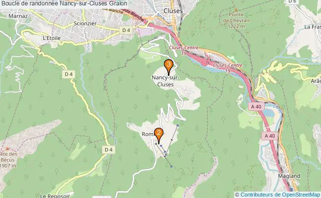 plan Boucle de randonnée Nancy-sur-Cluses : 3 équipements