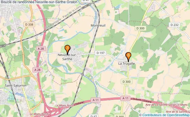 plan Boucle de randonnée Neuville-sur-Sarthe : 6 équipements