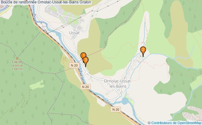 plan Boucle de randonnée Ornolac-Ussat-les-Bains : 3 équipements