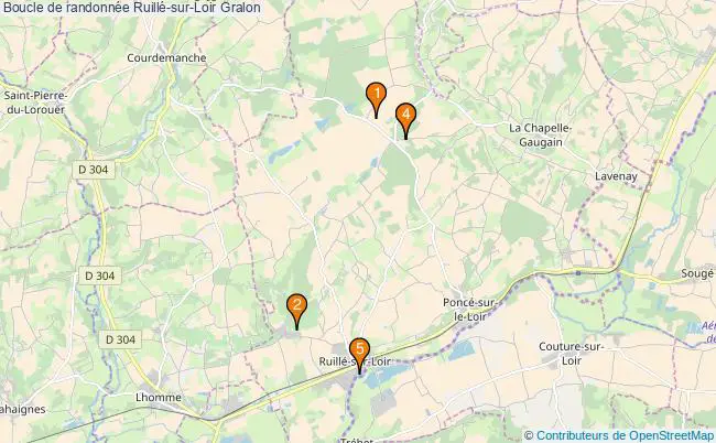plan Boucle de randonnée Ruillé-sur-Loir : 5 équipements