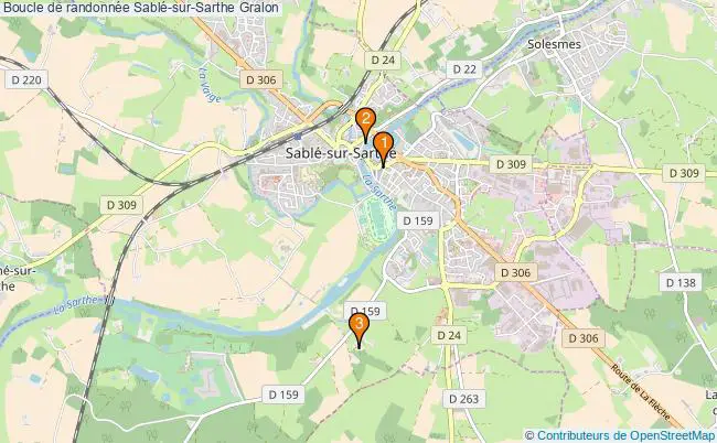 plan Boucle de randonnée Sablé-sur-Sarthe : 3 équipements