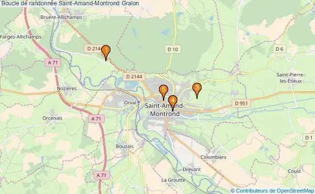 plan Boucle de randonnée Saint-Amand-Montrond : 5 équipements