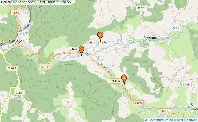 plan Boucle de randonnée Saint-Bauzile : 3 équipements