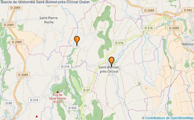 plan Boucle de randonnée Saint-Bonnet-près-Orcival : 3 équipements