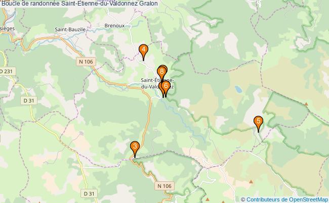 plan Boucle de randonnée Saint-Etienne-du-Valdonnez : 8 équipements