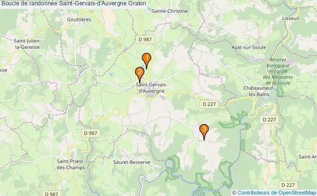 plan Boucle de randonnée Saint-Gervais-d'Auvergne : 3 équipements
