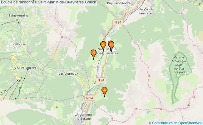 plan Boucle de randonnée Saint-Martin-de-Queyrières : 5 équipements