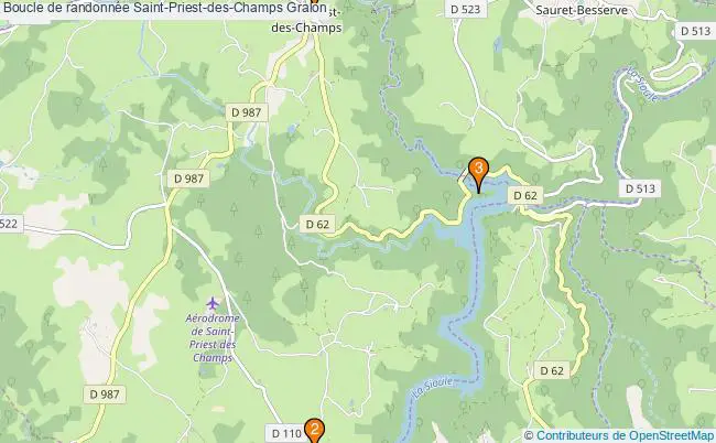 plan Boucle de randonnée Saint-Priest-des-Champs : 3 équipements