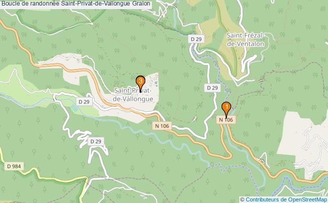 plan Boucle de randonnée Saint-Privat-de-Vallongue : 3 équipements