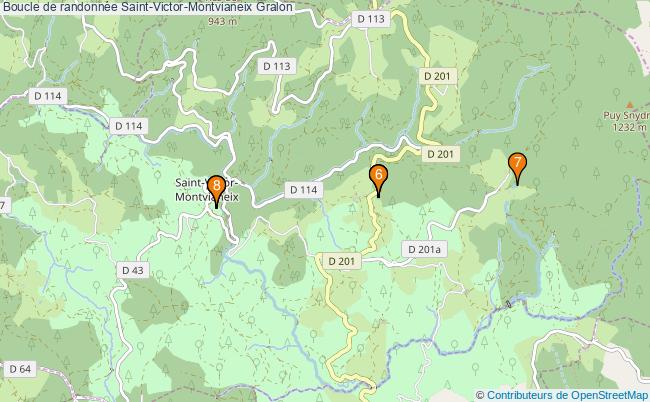 plan Boucle de randonnée Saint-Victor-Montvianeix : 8 équipements
