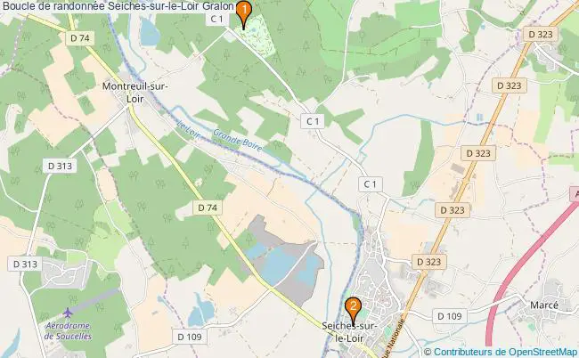 plan Boucle de randonnée Seiches-sur-le-Loir : 2 équipements