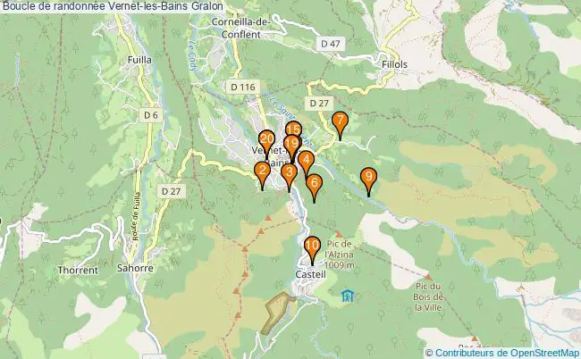 plan Boucle de randonnée Vernet-les-Bains : 20 équipements
