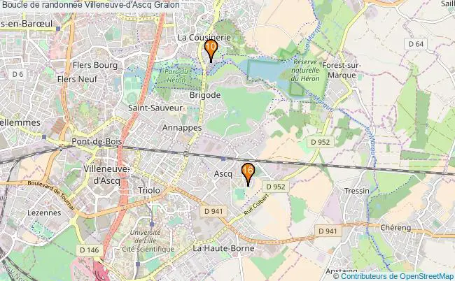 plan Boucle de randonnée Villeneuve-d'Ascq : 16 équipements
