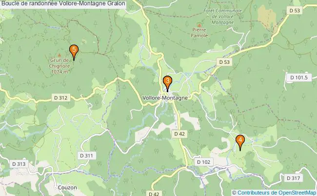plan Boucle de randonnée Vollore-Montagne : 5 équipements