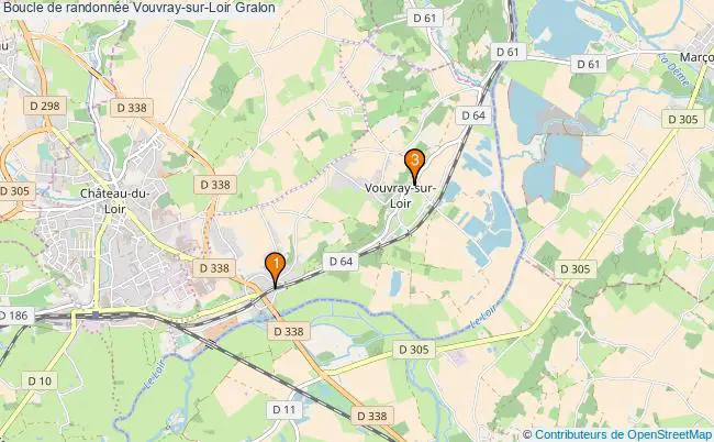 plan Boucle de randonnée Vouvray-sur-Loir : 3 équipements