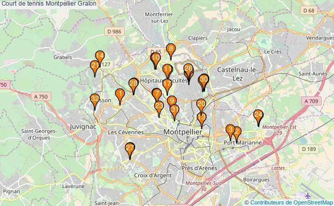 plan Court de tennis Montpellier : 32 équipements