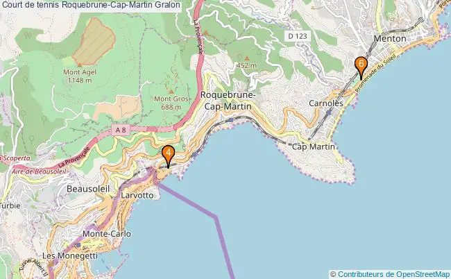 plan Court de tennis Roquebrune-Cap-Martin : 6 équipements
