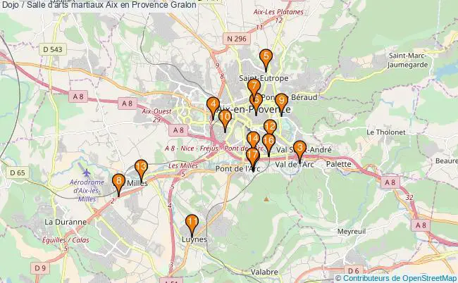 plan Dojo / Salle d'arts martiaux Aix en Provence : 17 équipements