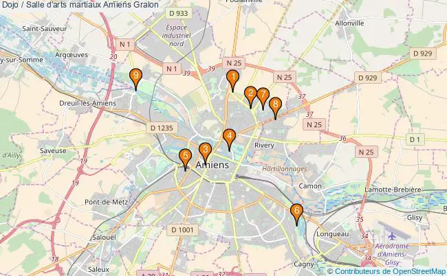 plan Dojo / Salle d'arts martiaux Amiens : 9 équipements