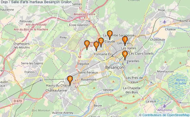 plan Dojo / Salle d'arts martiaux Besançon : 8 équipements