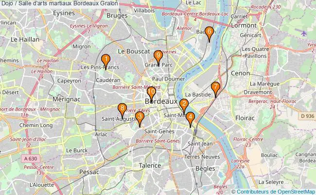 plan Dojo / Salle d'arts martiaux Bordeaux : 10 équipements