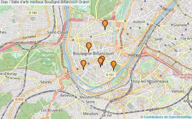 plan Dojo / Salle d'arts martiaux Boulogne-Billancourt : 6 équipements