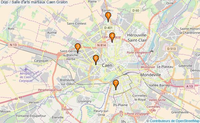 plan Dojo / Salle d'arts martiaux Caen : 7 équipements