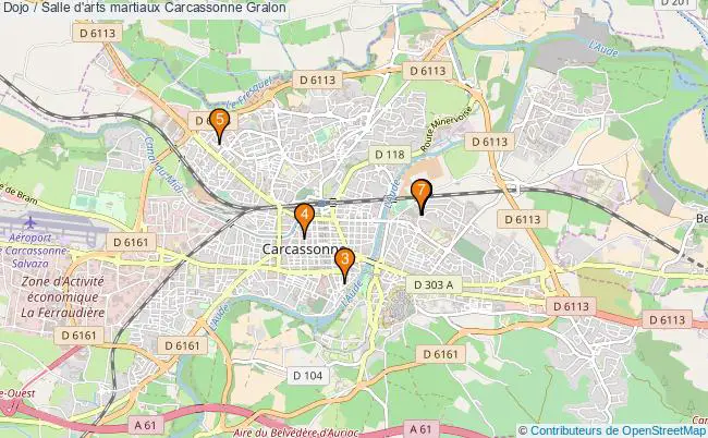 plan Dojo / Salle d'arts martiaux Carcassonne : 7 équipements