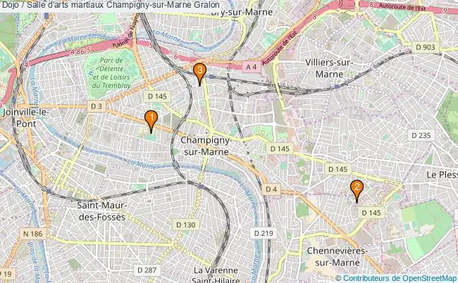 plan Dojo / Salle d'arts martiaux Champigny-sur-Marne : 3 équipements