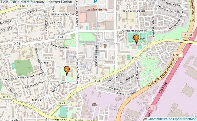 plan Dojo / Salle d'arts martiaux Chartres : 2 équipements