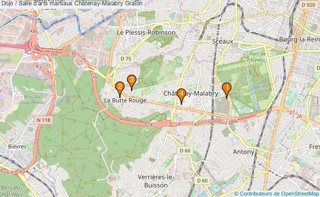 plan Dojo / Salle d'arts martiaux Châtenay-Malabry : 4 équipements