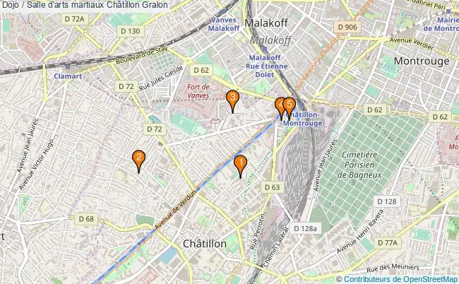 plan Dojo / Salle d'arts martiaux Châtillon : 5 équipements