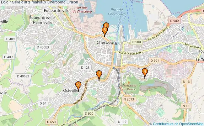plan Dojo / Salle d'arts martiaux Cherbourg : 7 équipements