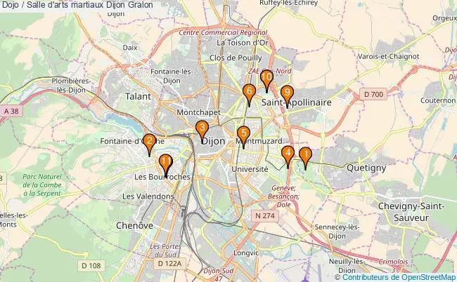 plan Dojo / Salle d'arts martiaux Dijon : 11 équipements