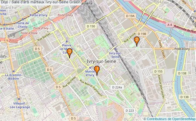 plan Dojo / Salle d'arts martiaux Ivry-sur-Seine : 3 équipements