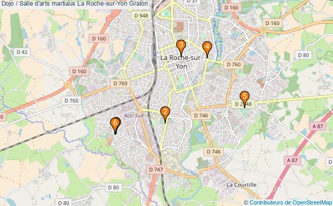 plan Dojo / Salle d'arts martiaux La Roche-sur-Yon : 6 équipements