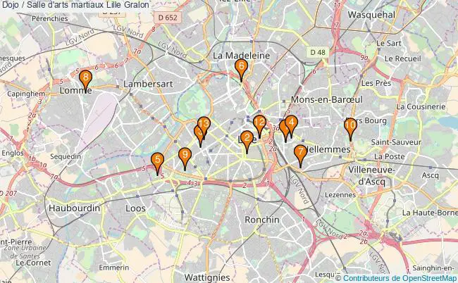 plan Dojo / Salle d'arts martiaux Lille : 13 équipements
