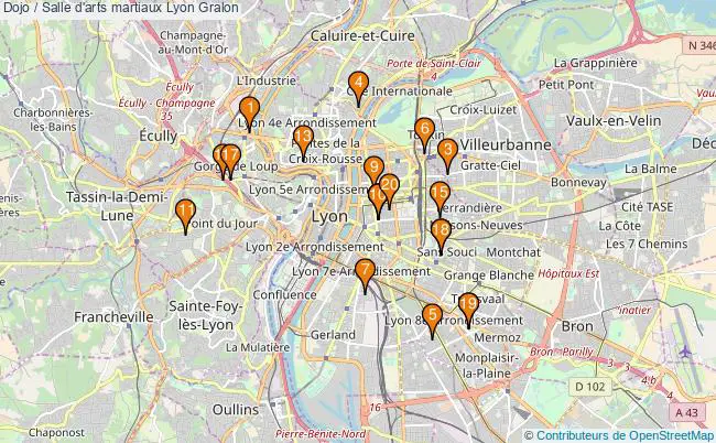 plan Dojo / Salle d'arts martiaux Lyon : 20 équipements