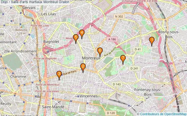 plan Dojo / Salle d'arts martiaux Montreuil : 7 équipements
