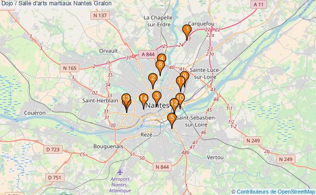 plan Dojo / Salle d'arts martiaux Nantes : 14 équipements