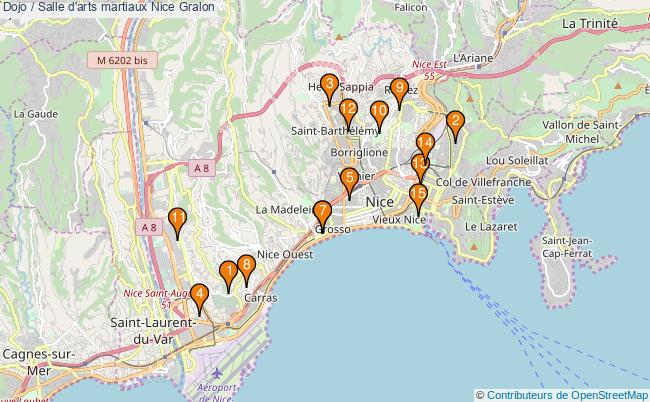 plan Dojo / Salle d'arts martiaux Nice : 15 équipements