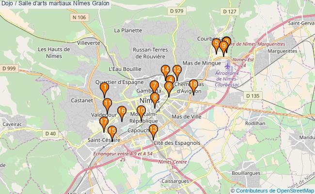 plan Dojo / Salle d'arts martiaux Nîmes : 18 équipements